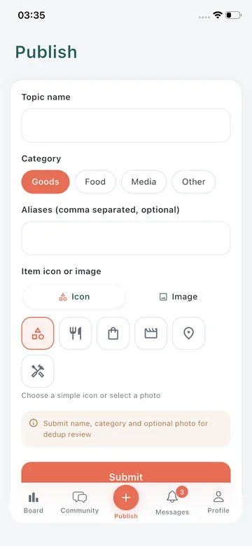 RBecho Publish screen