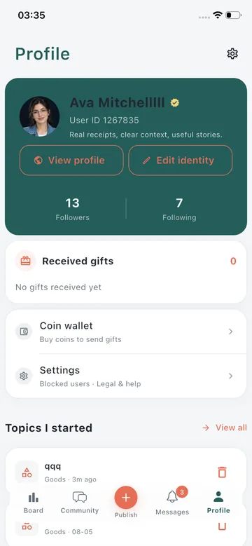 RBecho Profile screen
